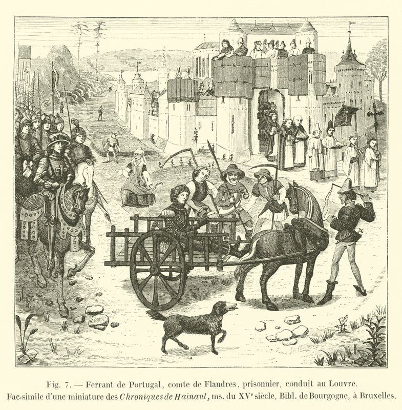 Ferrant من البرتغال ، كونت فلاندرز ، سجين ، أدى إلى متحف اللوفر ، فاكس مصغر من سجلات هينوت ، السيدة من القرن الخامس عشر ، Bibl de Bourgogne ، في بروكسل بواسطة المدرسة الفرنسية