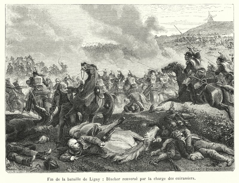 نهاية معركة Ligny ، أطاح Blucher بتهمة Cuirassiers (النقش) بواسطة المدرسة الفرنسية
