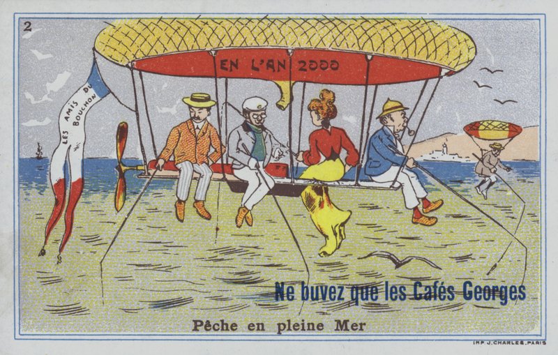 Fishing by balloon (colour litho) بواسطة المدرسة الفرنسية