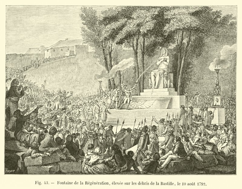 نافورة التجديد ، التي أثيرت على حطام الباستيل ، 10 أغسطس 1792 بواسطة المدرسة الفرنسية