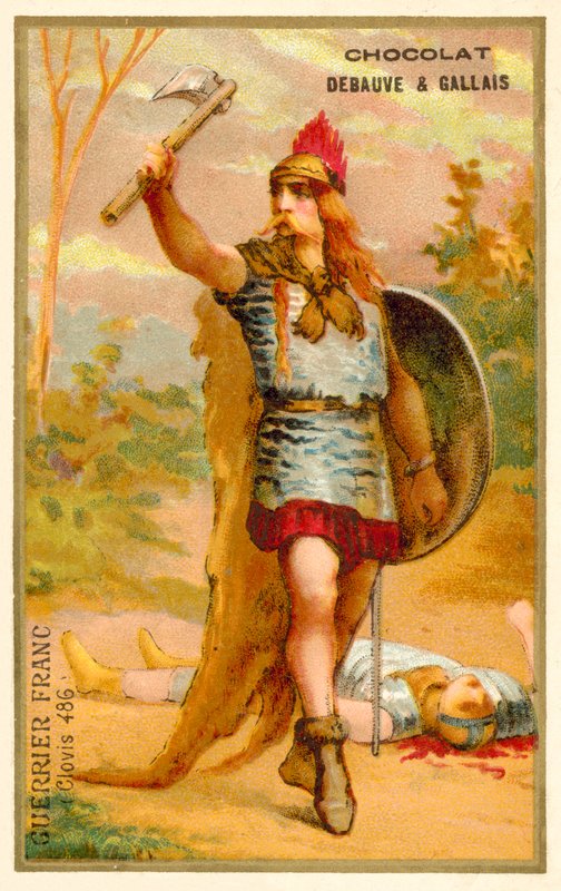 Frankish warrior of the time of Clovis I, 486 (chromolitho) بواسطة المدرسة الفرنسية