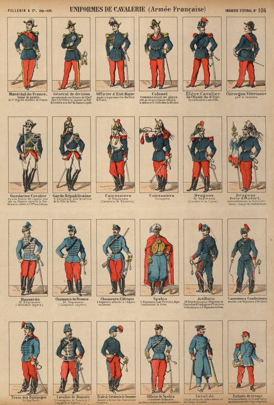 French Army cavalry uniforms (coloured engraving) بواسطة المدرسة الفرنسية