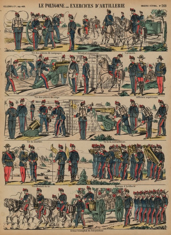 French army artillery exercises, Le Polygone, Lorient, France (coloured engraving) بواسطة المدرسة الفرنسية