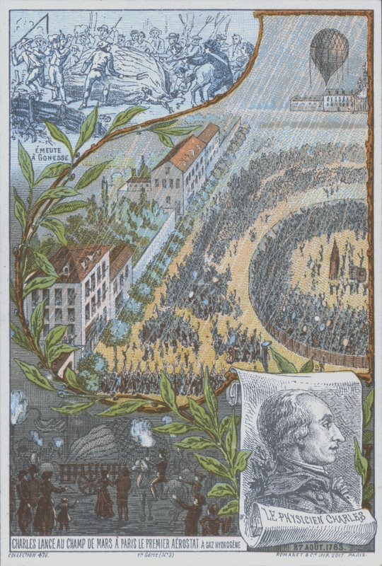 French balloonist Jacques Charles launching the first hydrogen balloon from the Champ de Mars, Paris, 27 August بواسطة المدرسة الفرنسية