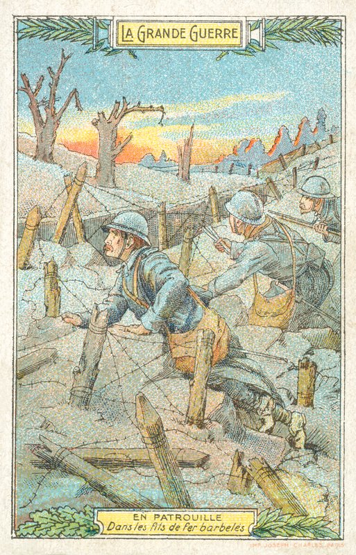 French patrol among the barbed wire, World War I (chromolitho) بواسطة المدرسة الفرنسية