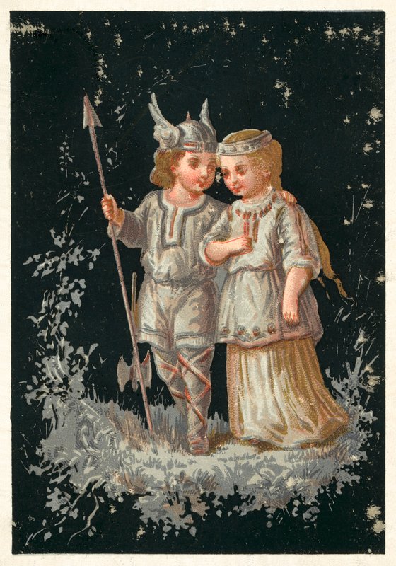 Girl and boy in Norse or Germanic costume (chromolitho) بواسطة المدرسة الفرنسية