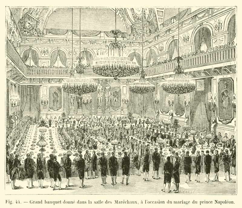 مأدبة كبيرة أقيمت في Salle des Marechaux بمناسبة زفاف الأمير نابليون بواسطة المدرسة الفرنسية