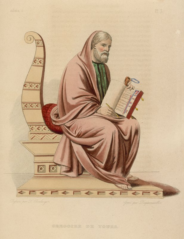 Gregoire de Tours (coloured engraving) بواسطة المدرسة الفرنسية