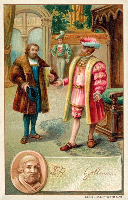 Hans Holbein with King Henry VIII (chromolitho) بواسطة المدرسة الفرنسية