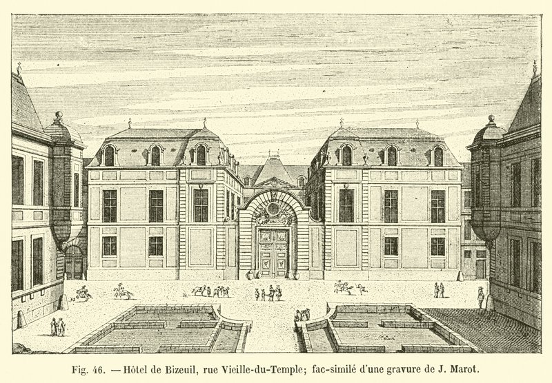 Hotel de Bizeuil، rue Vieille-du-Temple؛ فاكس من نقش J Marot بواسطة المدرسة الفرنسية