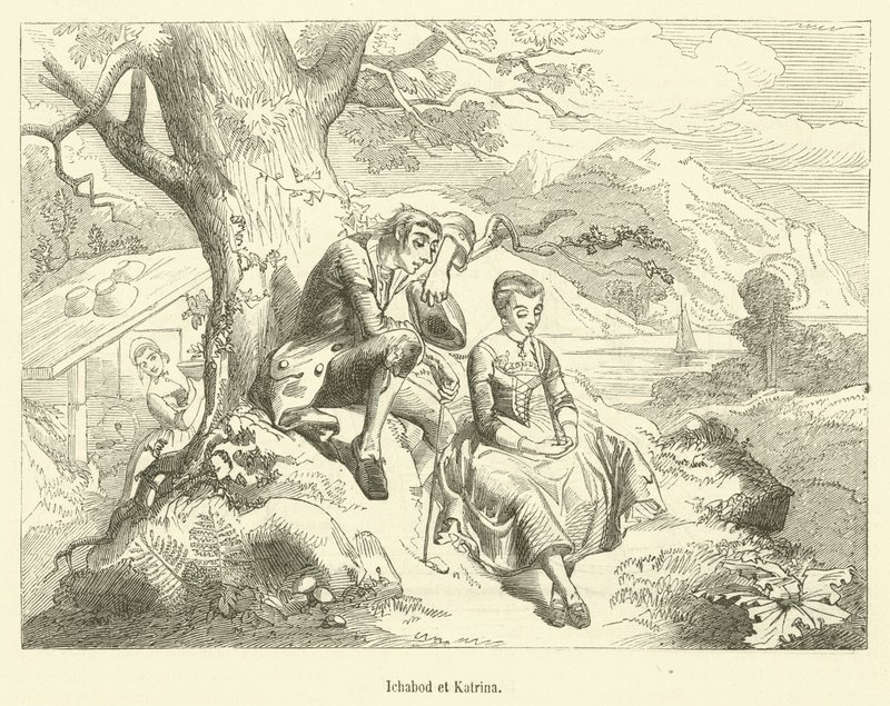Ichabod et Katrina (engraving) بواسطة المدرسة الفرنسية