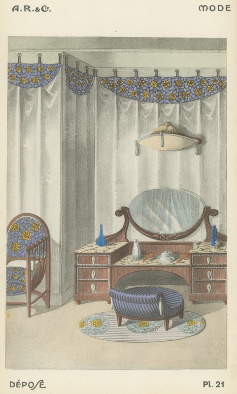 رسم توضيحي من كتالوج منتجات التصميم الداخلي من AR & Cie ، فرنسا بواسطة المدرسة الفرنسية