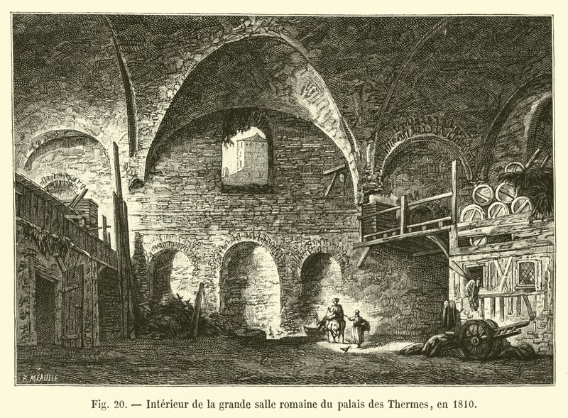 داخل القاعة الرومانية العظيمة لقصر ثيرميس ، عام 1810 بواسطة المدرسة الفرنسية