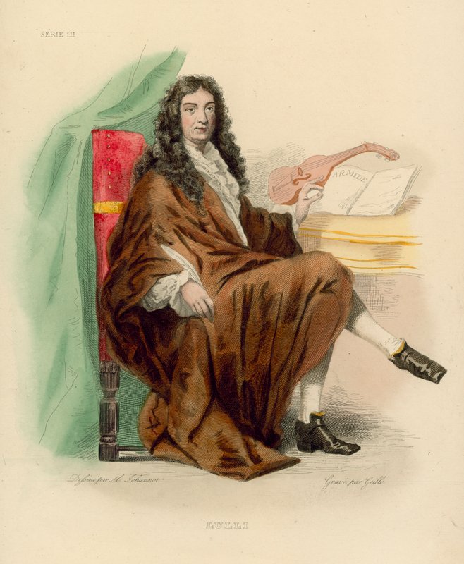 Jean-Baptiste Lulli (coloured engraving) بواسطة المدرسة الفرنسية