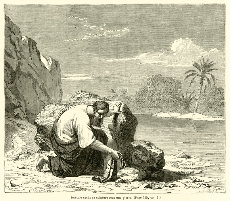 Jeremie cache sa ceinture sous une pierre (engraving) بواسطة المدرسة الفرنسية