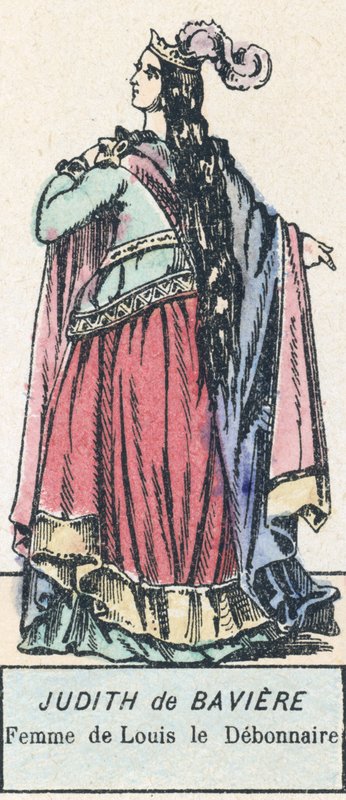 Judith de Baviere, Femme de Louis le Debonnaire (coloured engraving) بواسطة المدرسة الفرنسية