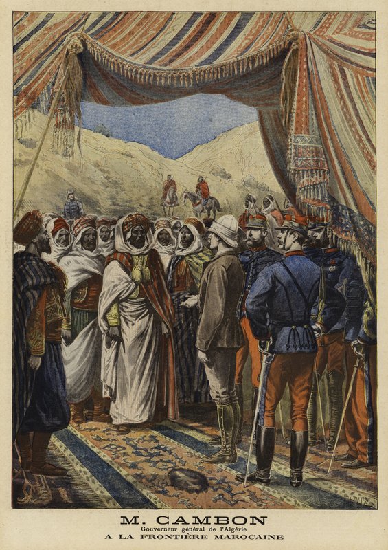 جول كامبون ، الحاكم العام الفرنسي للجزائر ، على الحدود المغربية ، 1897 بواسطة المدرسة الفرنسية