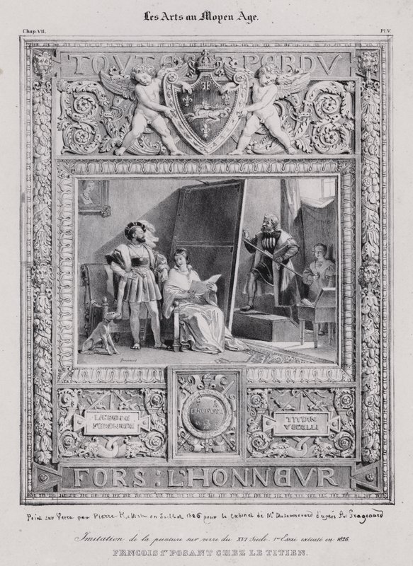 King Francis I of France posing for his portrait by the Italian painter Titian بواسطة المدرسة الفرنسية