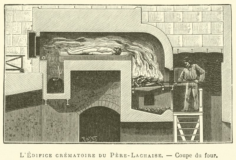 مبنى محارق الجثث في Pere-Lachaise ، قسم الفرن (نقش) بواسطة المدرسة الفرنسية