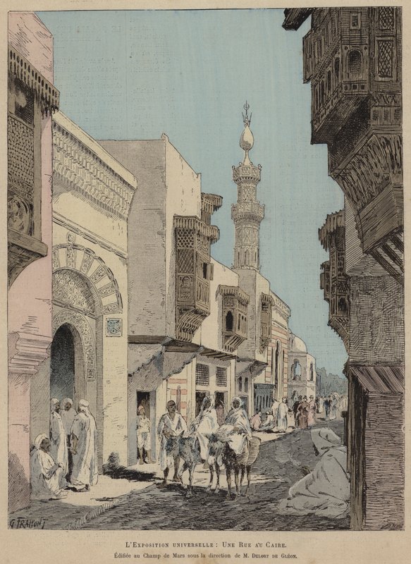 المعرض العالمي ، Une Rue au Caire ، Edifiee في Champ de Mars تحت إشراف M Delort de Gleon (نقش ملون) بواسطة المدرسة الفرنسية