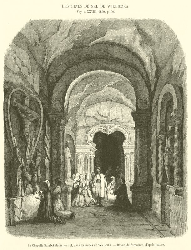 كنيسة القديس أنطوان ، بالملح ، في مناجم Wieliczka (نقش) بواسطة المدرسة الفرنسية