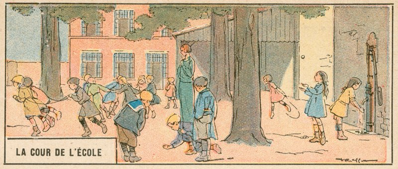 La Cour De LEcole (colour litho) بواسطة المدرسة الفرنسية