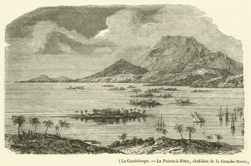 غوادلوب ، La Pointe-a-Pitre ، عاصمة غراند تير ، التي دمرها زلزال 8 فبراير 1843 (نقش) بواسطة المدرسة الفرنسية