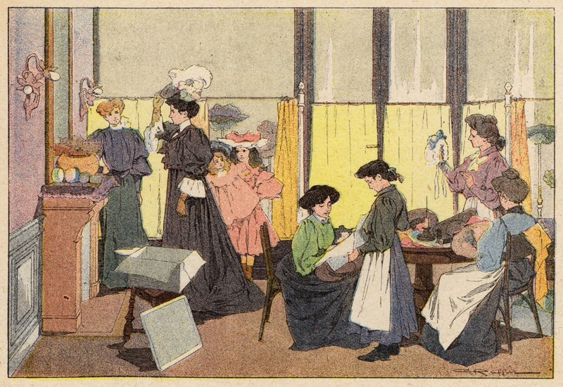 La Modiste ، The Milliner (لون ليثو) بواسطة المدرسة الفرنسية