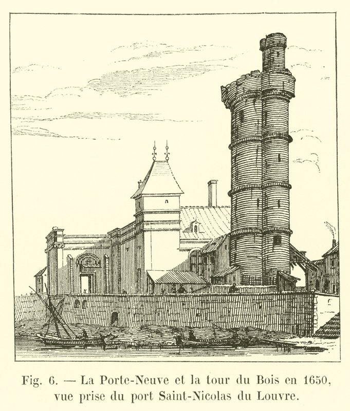 ال Porte-Neuve و Tour du Bois في 1650 ، المنظر مأخوذ من ميناء Saint-Nicolas في متحف اللوفر بواسطة المدرسة الفرنسية