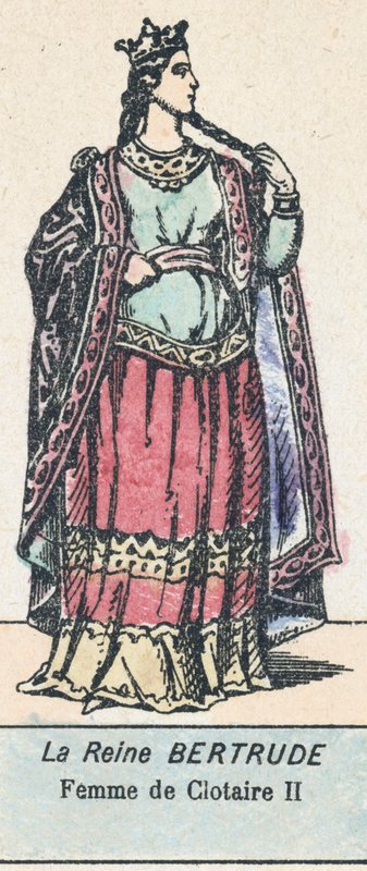 La Reine Bertrude, Femme de Clotaire II (coloured engraving) بواسطة المدرسة الفرنسية