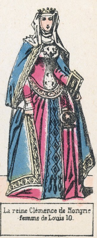 La reine Clemence de Hongrie, femme de Louis 10 (coloured engraving) بواسطة المدرسة الفرنسية
