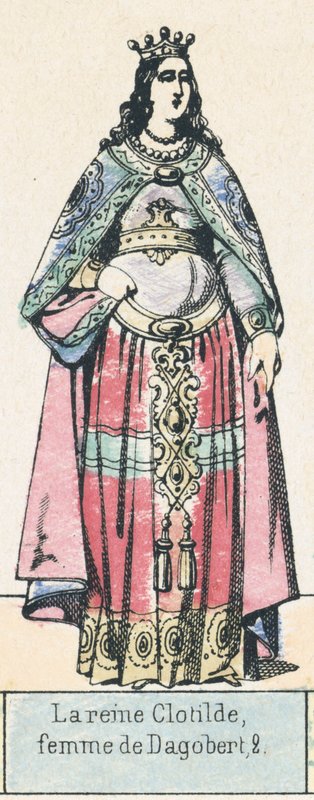 La reine Clotilde, femme de Dagobert 2 (coloured engraving) بواسطة المدرسة الفرنسية