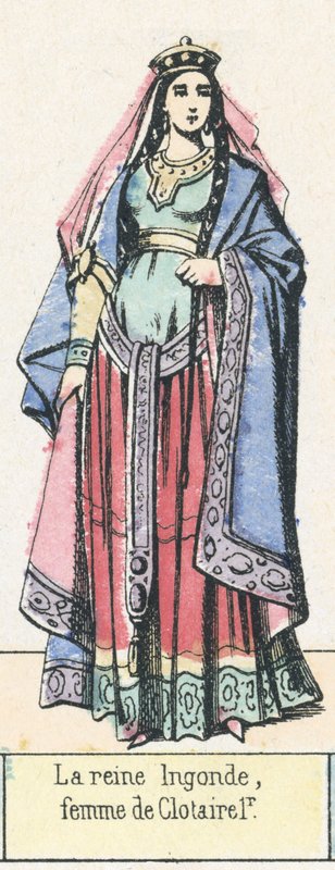 La reine Ingonde, femme de Clotaire 1r (coloured engraving) بواسطة المدرسة الفرنسية