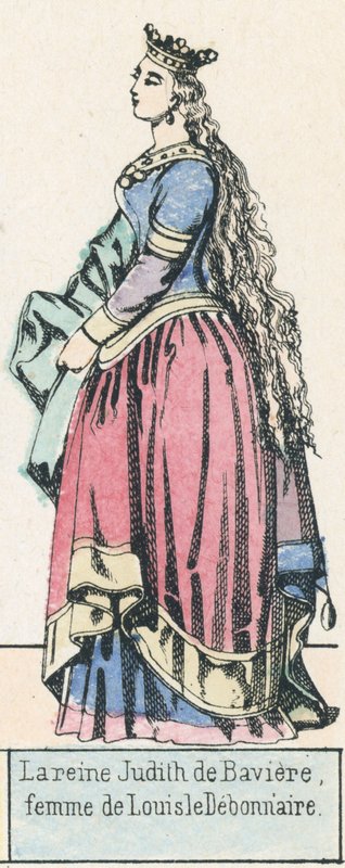 La reine Judith de Baviere, femme de Louis le Debonnaire (coloured engraving) بواسطة المدرسة الفرنسية