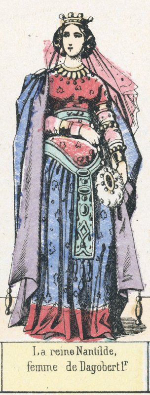 La reine Nantilde, femme de Dagobert 1r (coloured engraving) بواسطة المدرسة الفرنسية