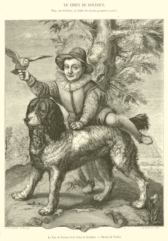 Le Fils de Frisius et le chien de Goltzius (engraving) بواسطة المدرسة الفرنسية