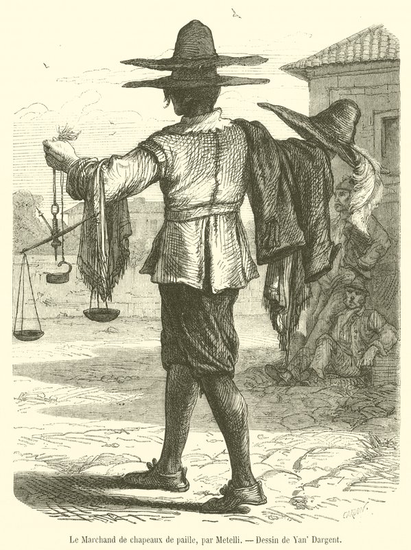Le Marchand de chapeaux de paille (engraving) بواسطة المدرسة الفرنسية