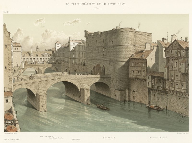 Le Petit-Chatelet و le Petit-Pont ، 1780 بواسطة المدرسة الفرنسية