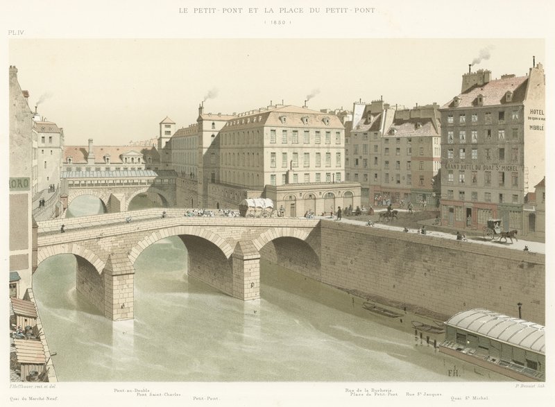 Le Petit-Pont و Place du Petit-Pont ، 1830 بواسطة المدرسة الفرنسية