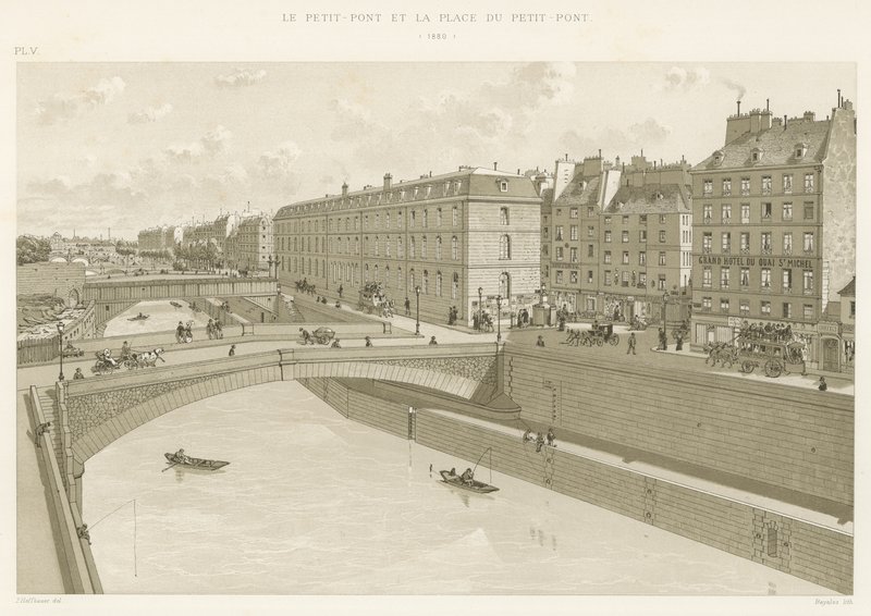 Le Petit-Pont و Place du Petit-Pont ، 1880 بواسطة المدرسة الفرنسية
