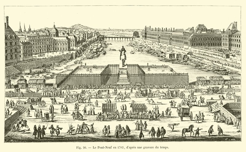 Pont-Neuf في 1702 ، بعد نقش الوقت بواسطة المدرسة الفرنسية