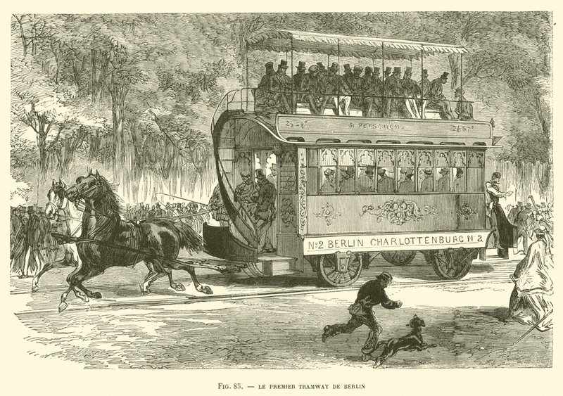 Le Premier Tramway de Berlin (engraving) بواسطة المدرسة الفرنسية