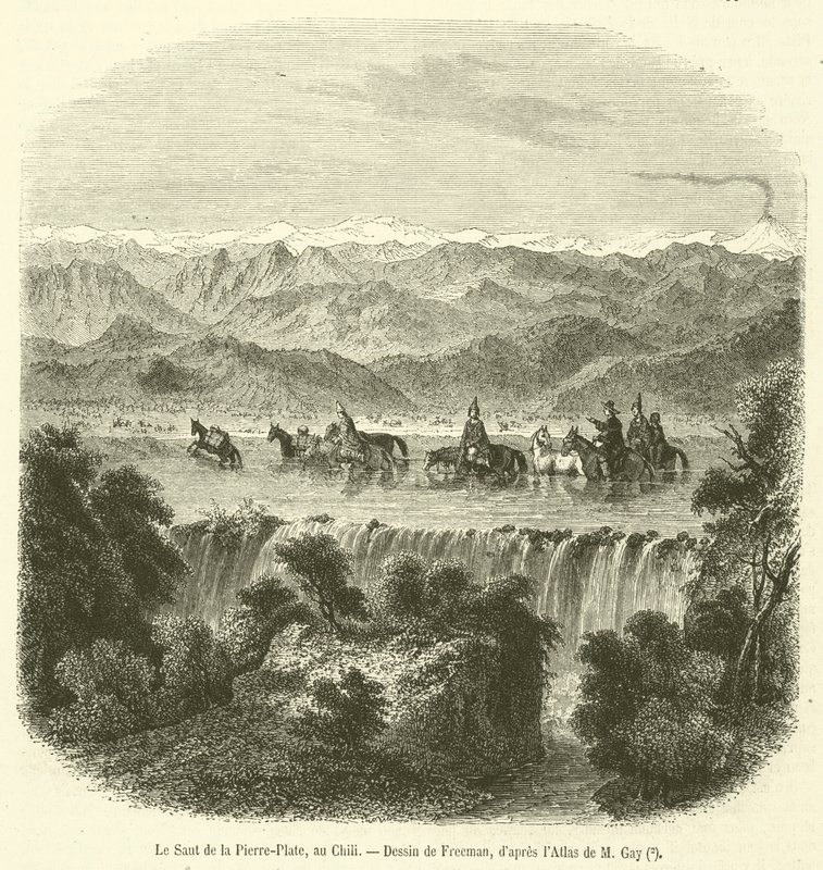 Le Saut de la Pierre-Plate, au Chili (engraving) بواسطة المدرسة الفرنسية