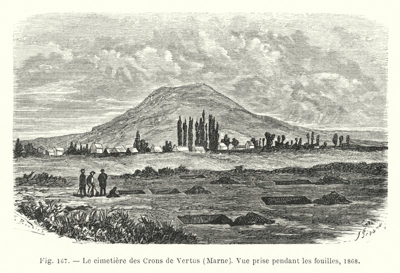 cimetiere des Crons de Vertus ، مارن ، منظر تم التقاطه أثناء الحفريات بواسطة المدرسة الفرنسية