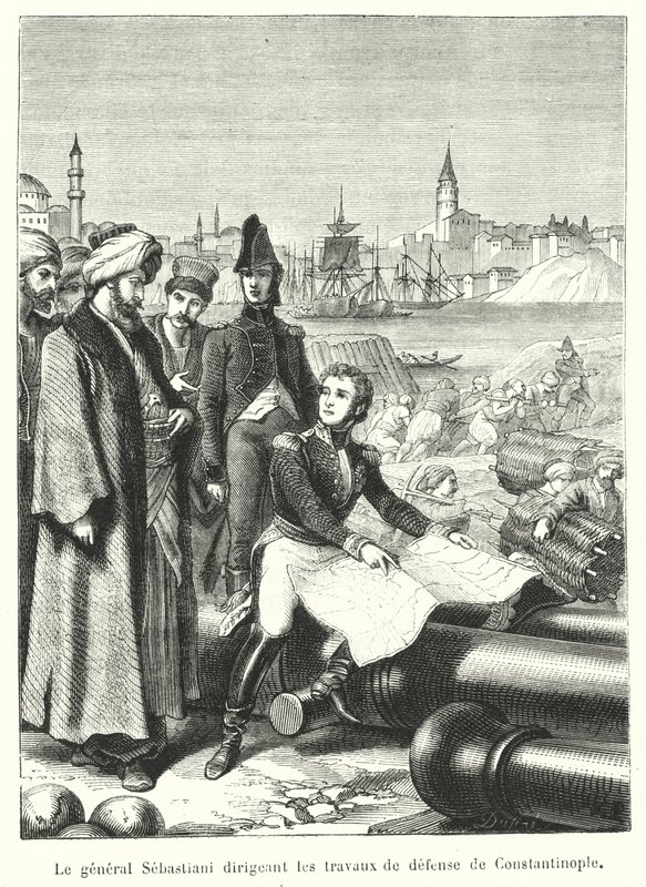 Le general Sebastiani dirigeant les travaux de defense de Constantinople (engraving) بواسطة المدرسة الفرنسية