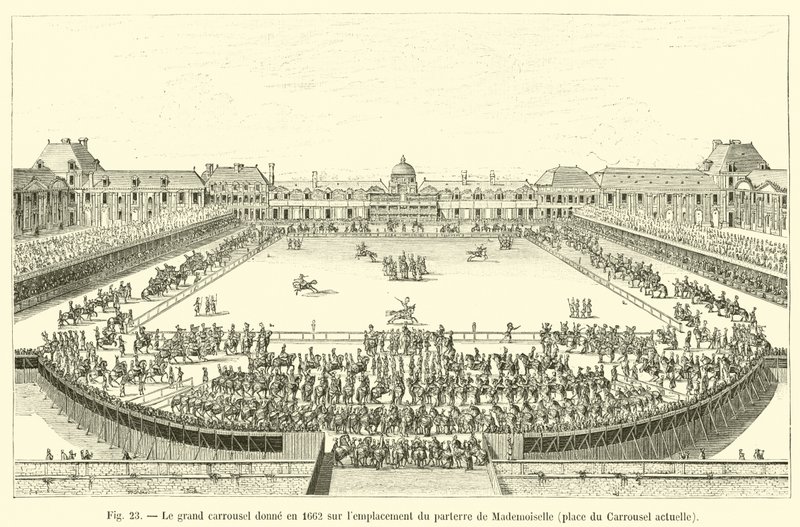 يطل الكاروسيل الكبير في عام 1662 على موقع Mademoiselle parterre ، وهو مكان كاروسيل الحالي بواسطة المدرسة الفرنسية