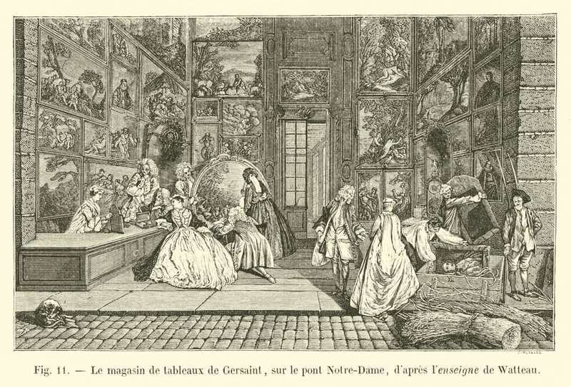 متجر لوحات Gersaint ، على جسر Notre-Dame ، بعد علامة Watteau بواسطة المدرسة الفرنسية