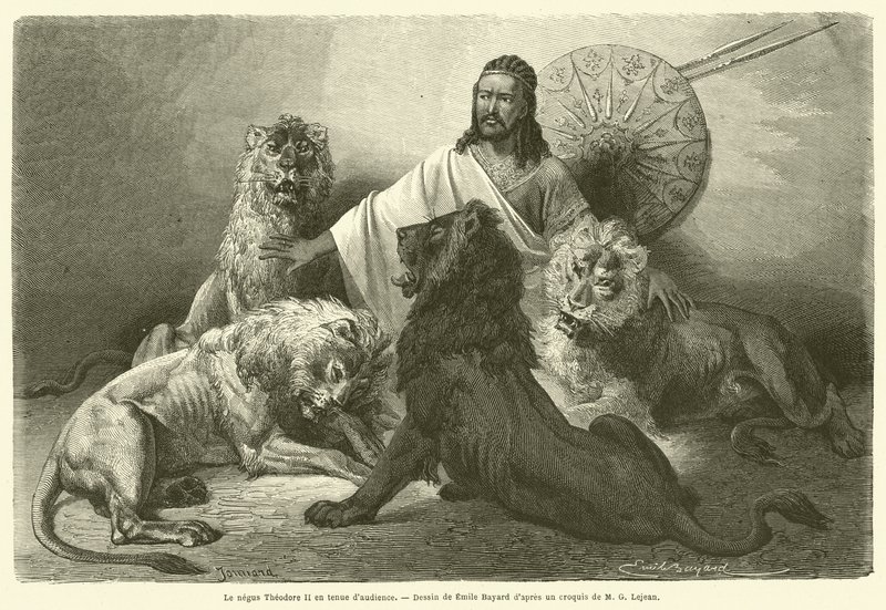 Le Negus Theodore II في ثوب المحكمة (نقش) بواسطة المدرسة الفرنسية
