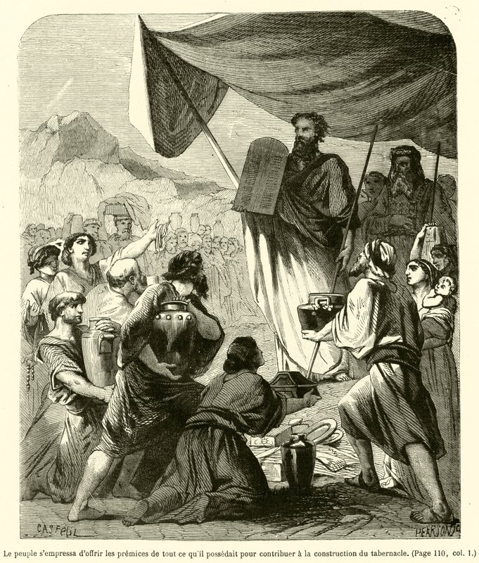 سارع الناس إلى تقديم أول ما كان عليهم المساعدة في بناء المسكن (نقش) بواسطة المدرسة الفرنسية