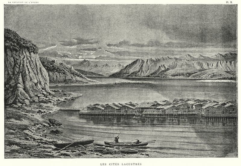 Les Cites Lacustres (نقش) بواسطة المدرسة الفرنسية